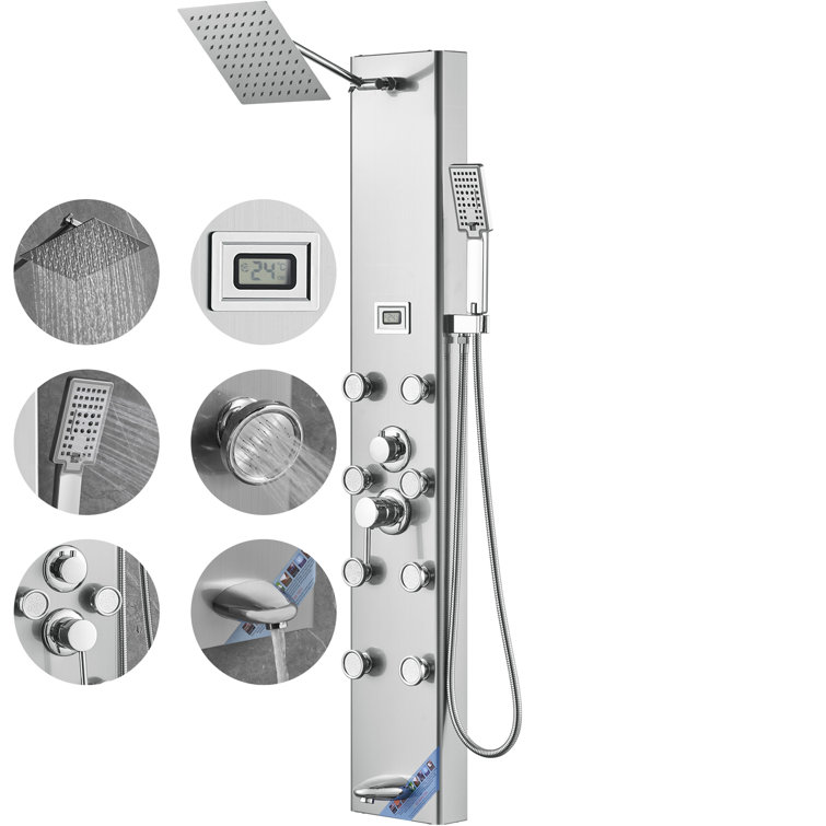 Stainless Steel 52.8'' Shower Panel with Adjustable Jets and Digital Display