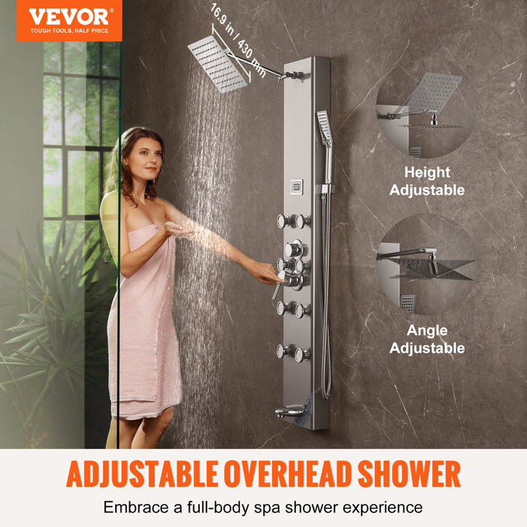 Stainless Steel 52.8'' Shower Panel with Adjustable Jets and Digital Display