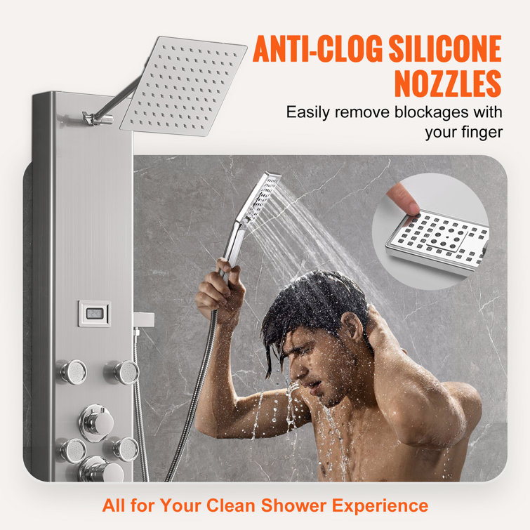 Stainless Steel 52.8'' Shower Panel with Adjustable Jets and Digital Display