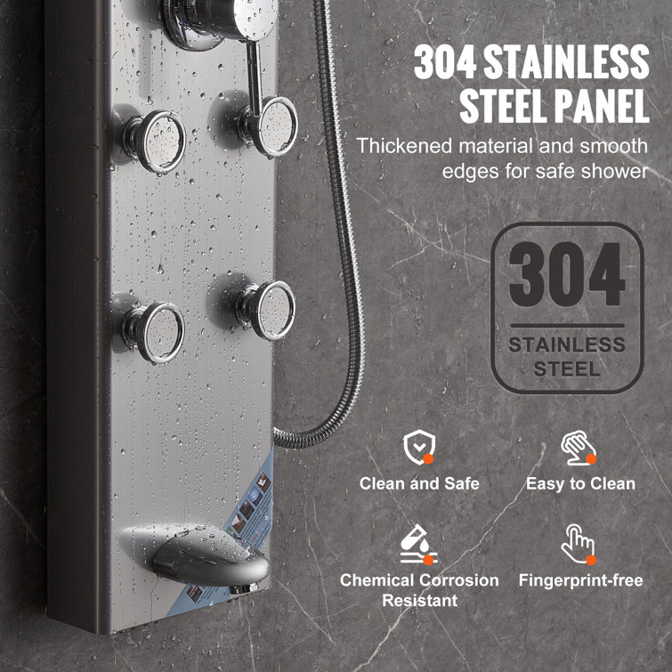 Stainless Steel 52.8'' Shower Panel with Adjustable Jets and Digital Display