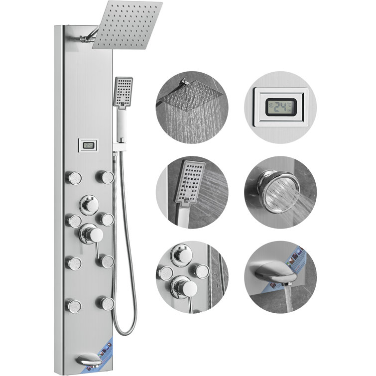 Stainless Steel 52.8'' Shower Panel with Adjustable Jets and Digital Display