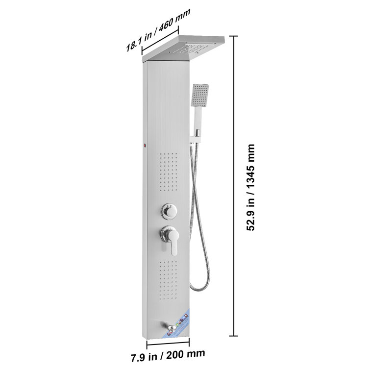 52.9'' Silver Stainless Steel Shower Panel with Handheld Shower Head