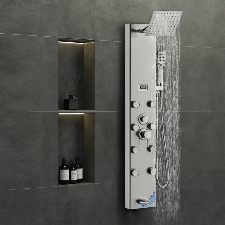Stainless Steel 52.8'' Shower Panel with Adjustable Jets and Digital Display