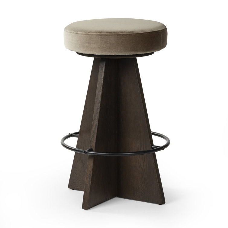 Durham Cream Upholstered Swivel Counter Stool with Wood Pedestal Base