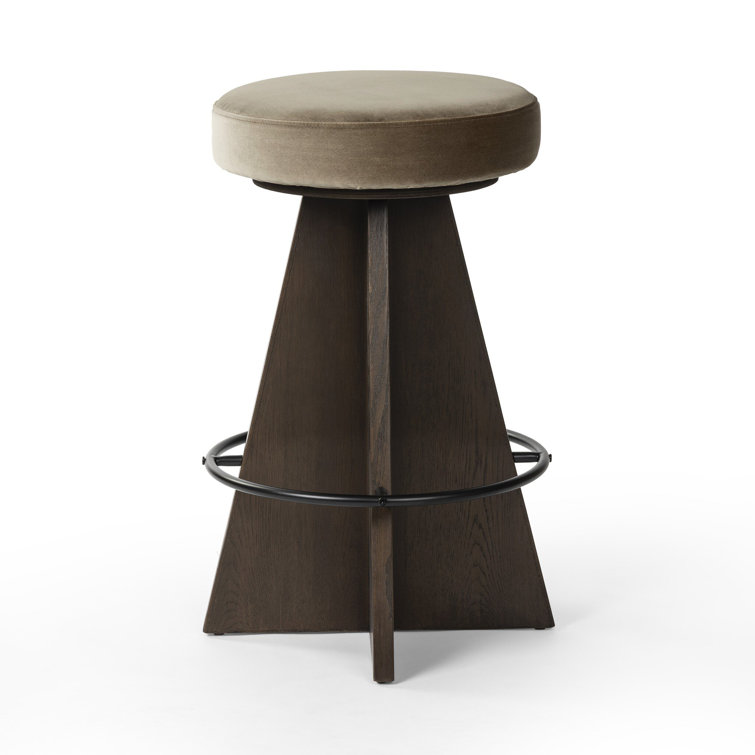 Durham Cream Upholstered Swivel Counter Stool with Wood Pedestal Base