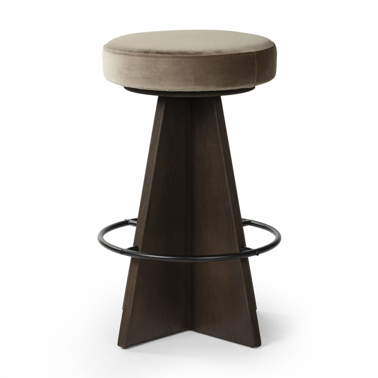 Durham Cream Upholstered Swivel Counter Stool with Wood Pedestal Base