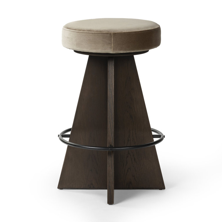 Durham Cream Upholstered Swivel Counter Stool with Wood Pedestal Base