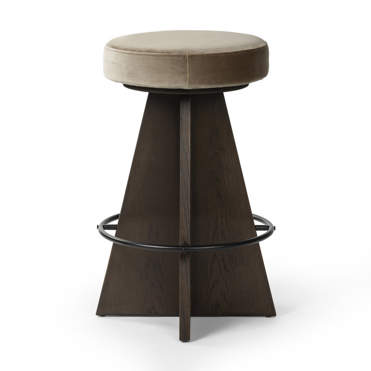 Durham Cream Upholstered Swivel Counter Stool with Wood Pedestal Base