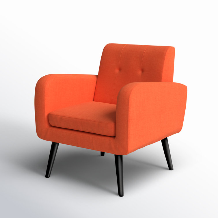 Mid-Century Modern Orange Polyester Accent Armchair with Solid Wood Legs
