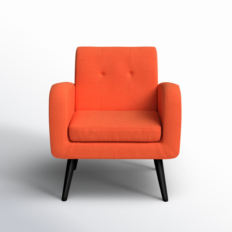 Mid-Century Modern Orange Polyester Accent Armchair with Solid Wood Legs