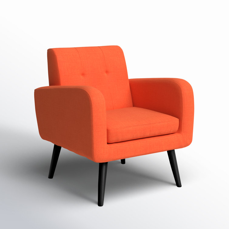 Mid-Century Modern Orange Polyester Accent Armchair with Solid Wood Legs