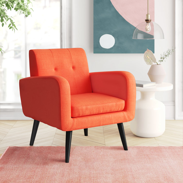 Mid-Century Modern Orange Polyester Accent Armchair with Solid Wood Legs