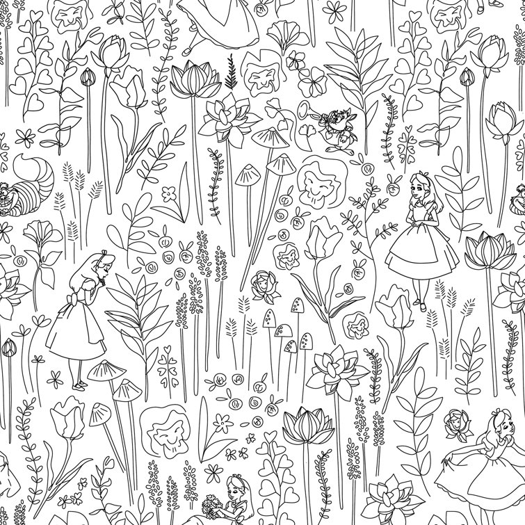 Black and White Disney Alice in Wonderland Peel and Stick Wallpaper