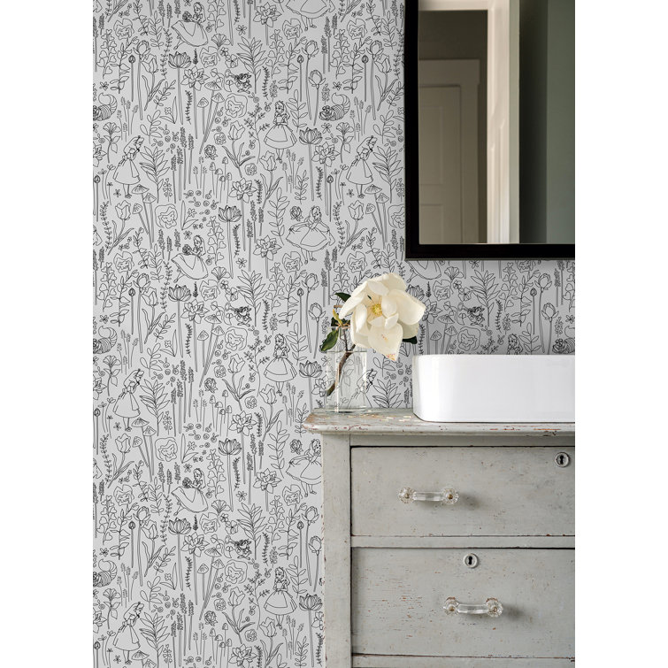 Black and White Disney Alice in Wonderland Peel and Stick Wallpaper