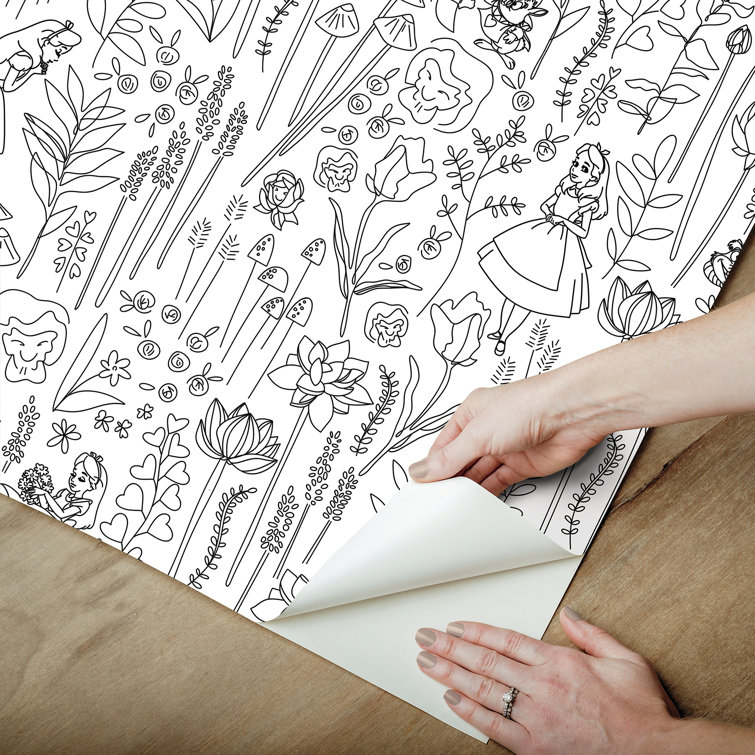 Black and White Disney Alice in Wonderland Peel and Stick Wallpaper