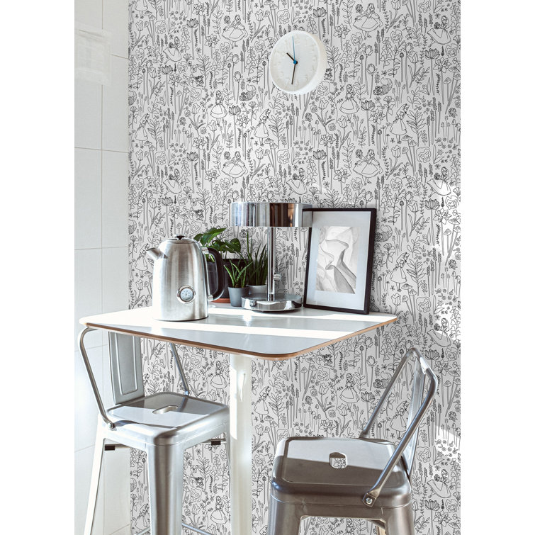 Black and White Disney Alice in Wonderland Peel and Stick Wallpaper