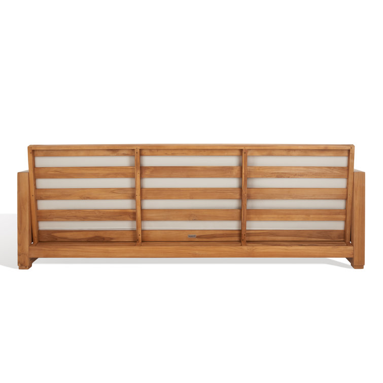 Natural Teak Wood Outdoor 3-Seat Sofa with Cream Cushions