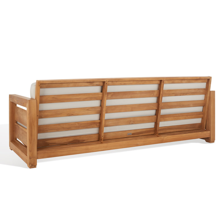 Natural Teak Wood Outdoor 3-Seat Sofa with Cream Cushions
