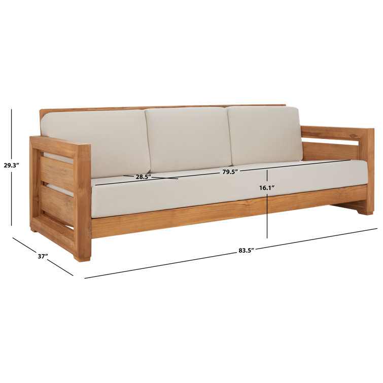 Natural Teak Wood Outdoor 3-Seat Sofa with Cream Cushions