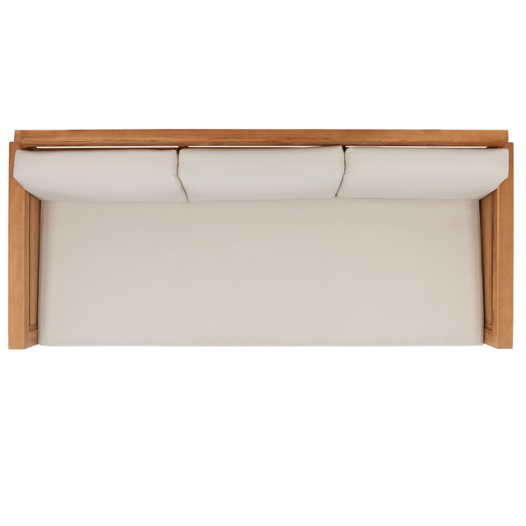 Natural Teak Wood Outdoor 3-Seat Sofa with Cream Cushions