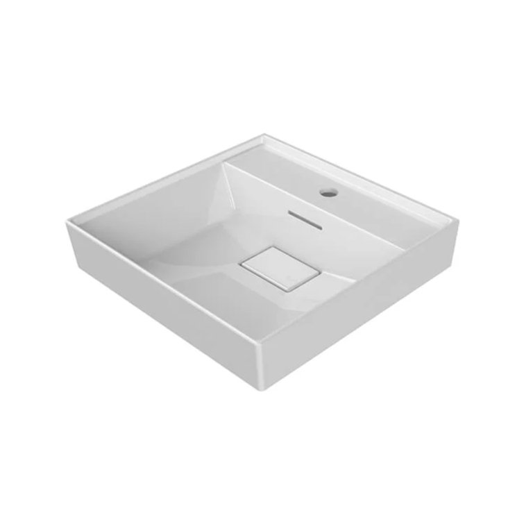White Ceramic Square Wall-Mount Bathroom Sink with Overflow