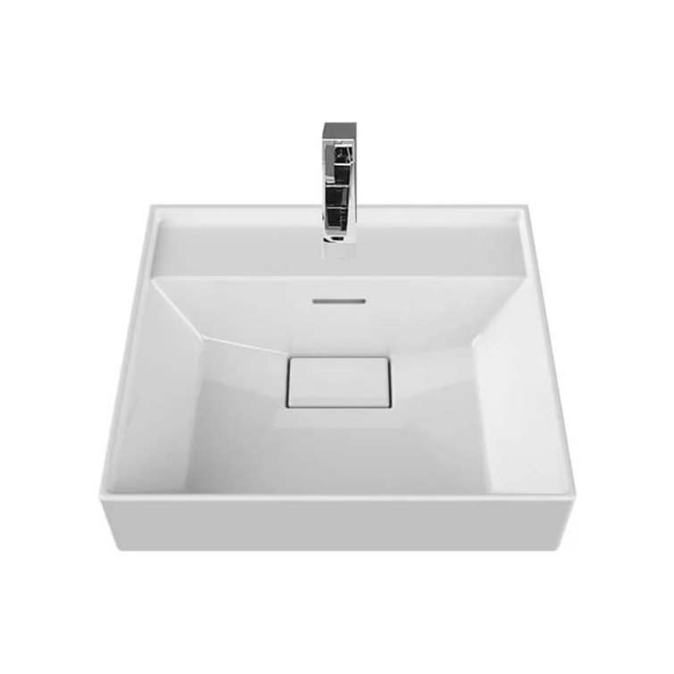 White Ceramic Square Wall-Mount Bathroom Sink with Overflow