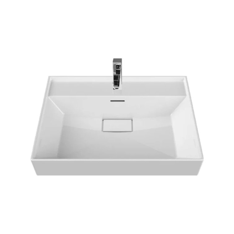 Sharp Rectangular White Ceramic Wall-Mounted Sink with Overflow