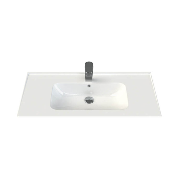 White Ceramic Rectangular Wall-Mount Bathroom Sink with Overflow