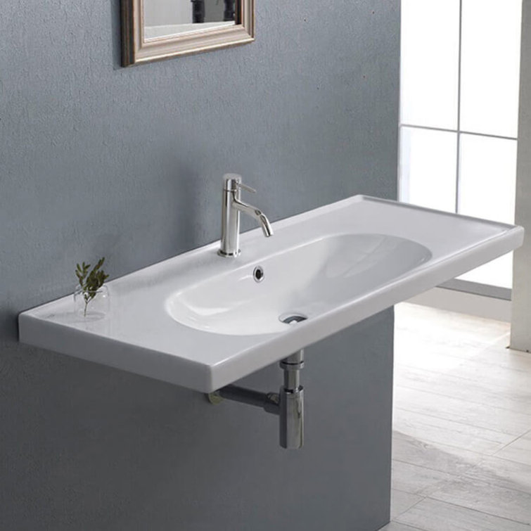 Arya 39.3'' White Ceramic Wall-Mount Bathroom Sink