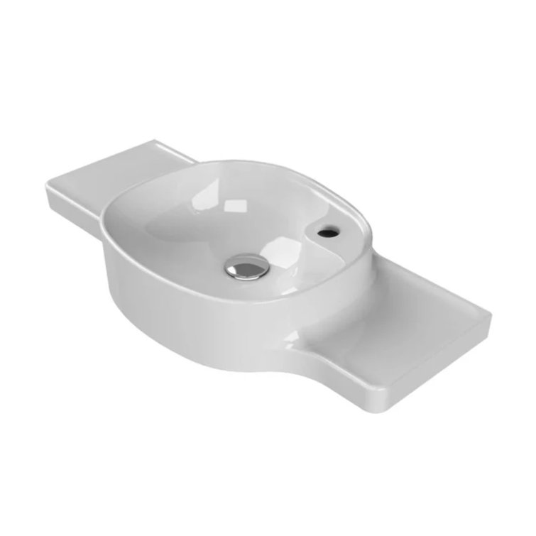 Harmony White Ceramic Rectangular Wall Mounted Bathroom Sink with Counter Space
