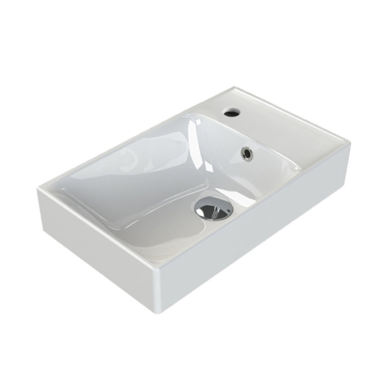 White Ceramic Rectangular Wall-Mount Bathroom Sink with Overflow