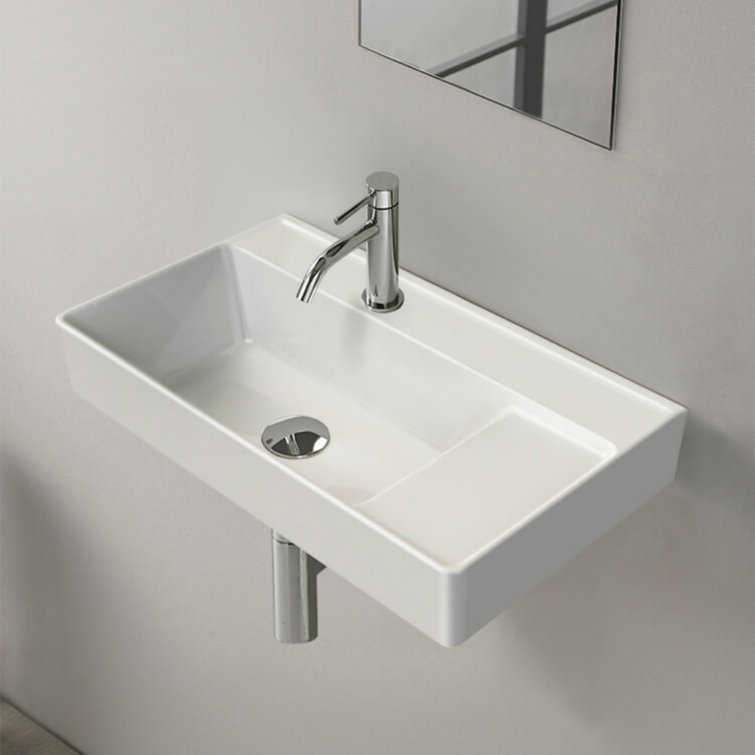 CeraStyle White Ceramic 25.6'' Rectangular Wall-Mount Bathroom Sink