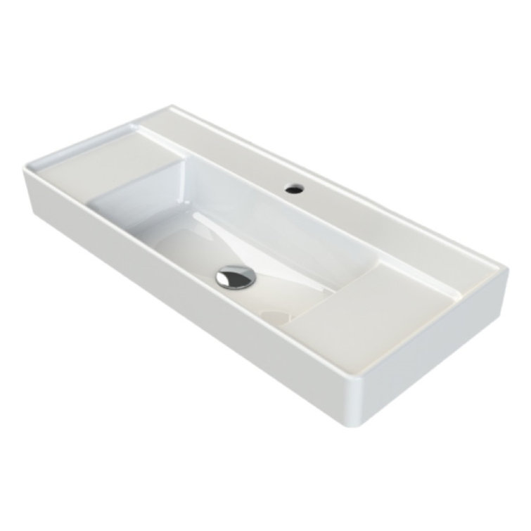 White Ceramic 33.5'' Rectangular Wall-Mount Bathroom Sink