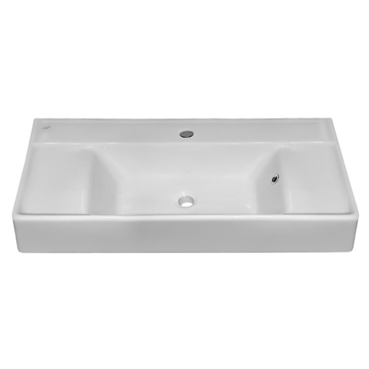White Ceramic 33.5'' Rectangular Wall-Mount Bathroom Sink