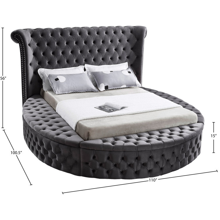 Luxus Gray Velvet King Bed with Tufted Upholstery