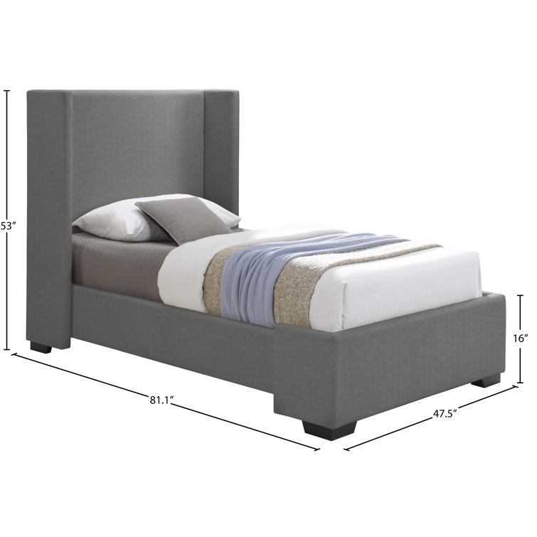 Gray Linen Twin Upholstered Wood Frame Bed with Tall Headboard