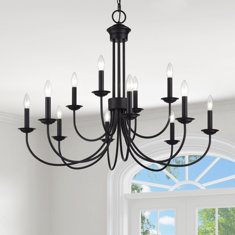Black Steel 12-Light Large 2-Tier Candelabra Chandelier