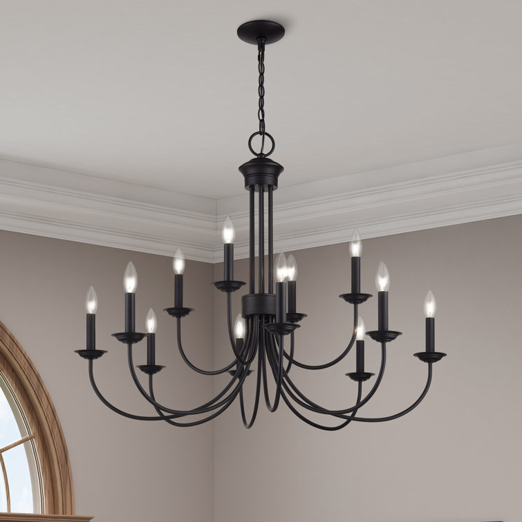 Black Steel 12-Light Large 2-Tier Candelabra Chandelier