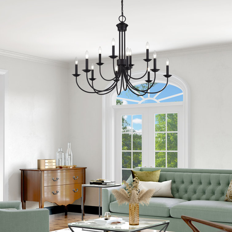 Black Steel 12-Light Large 2-Tier Candelabra Chandelier