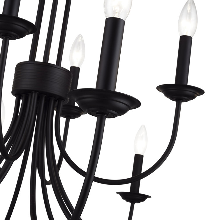 Black Steel 12-Light Large 2-Tier Candelabra Chandelier