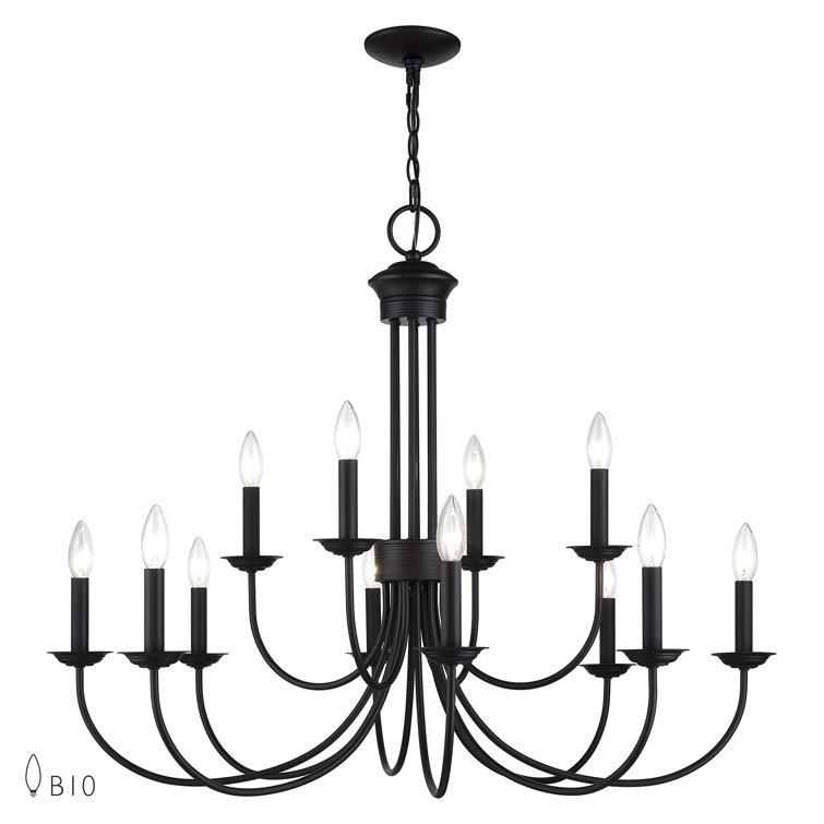 Black Steel 12-Light Large 2-Tier Candelabra Chandelier