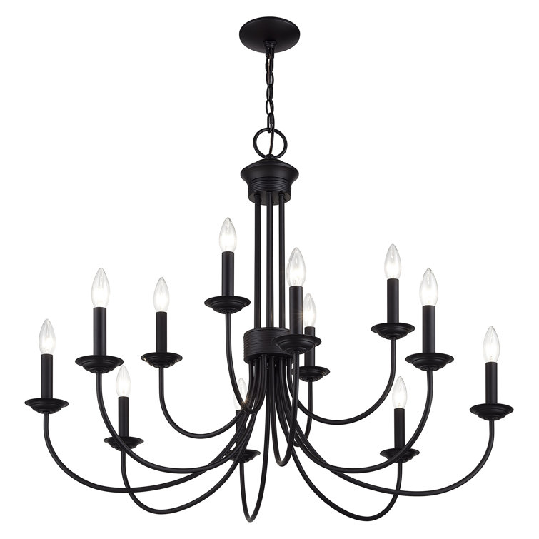 Black Steel 12-Light Large 2-Tier Candelabra Chandelier