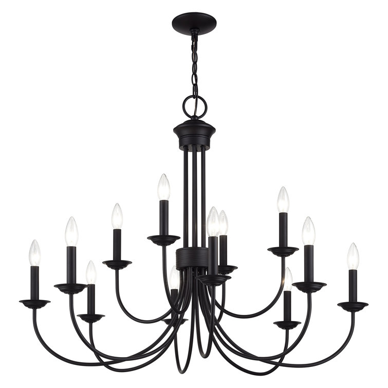 Black Steel 12-Light Large 2-Tier Candelabra Chandelier
