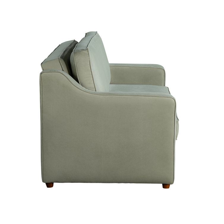 Sage Green Velvet Full Sleeper Loveseat with Wood Legs