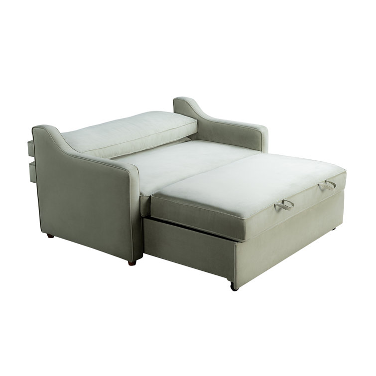 Sage Green Velvet Full Sleeper Loveseat with Wood Legs