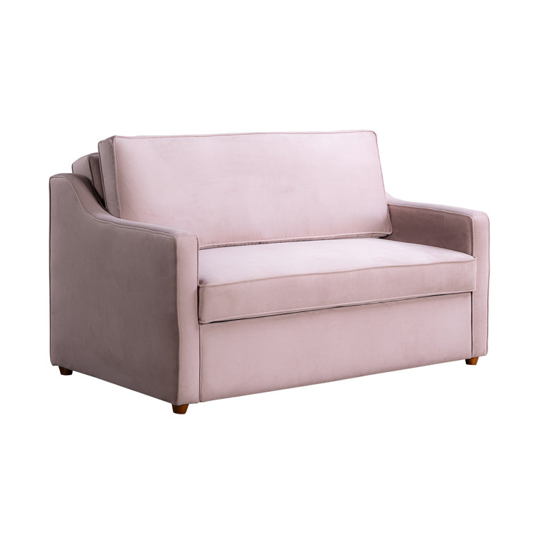 Mauve Velvet Full Sleeper Loveseat with Wood Legs