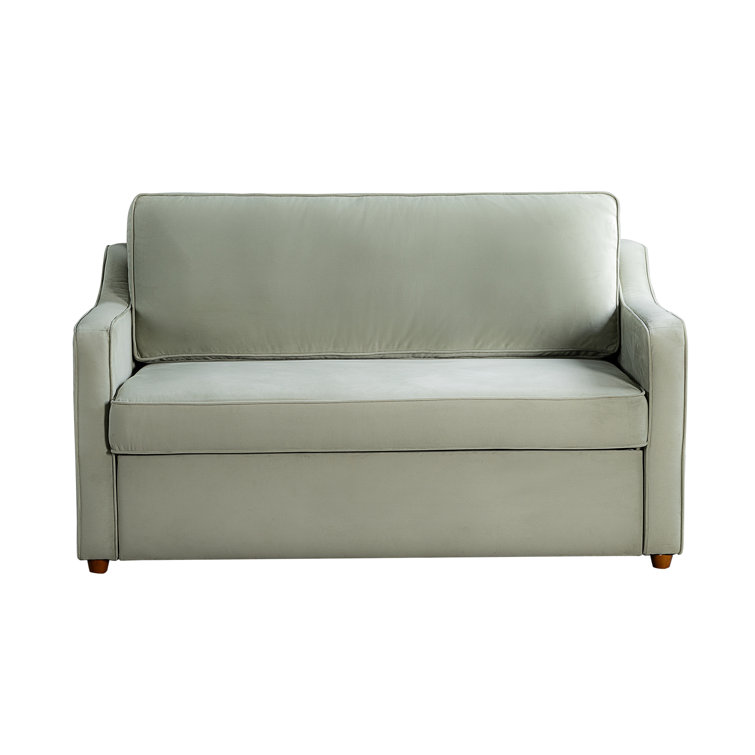 Sage Green Velvet Full Sleeper Loveseat with Wood Legs