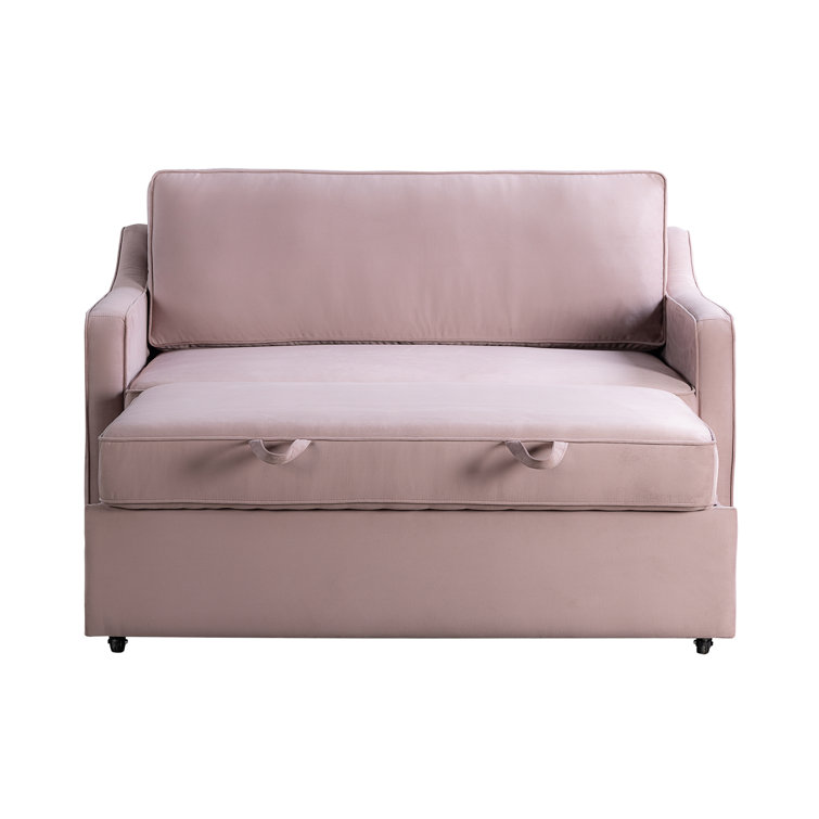 Mauve Velvet Full Sleeper Loveseat with Wood Legs