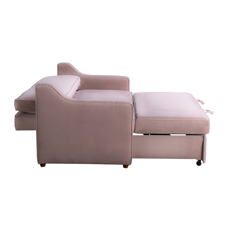 Mauve Velvet Full Sleeper Loveseat with Wood Legs