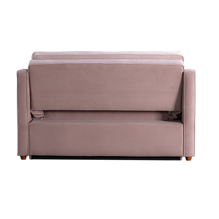 Mauve Velvet Full Sleeper Loveseat with Wood Legs